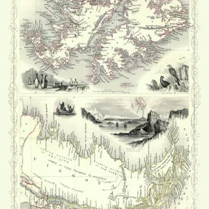 Old Map of Falkland Islands and Patagonia 1851 by John Tallis