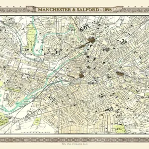 Mapa antiguo de Manchester y Salford 1898 del Atlas Real por Bartholomew.