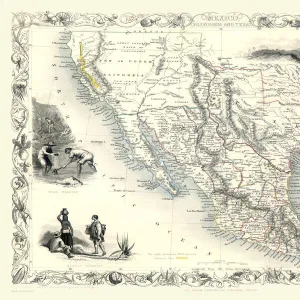 Old Map of Mexico, California & Texas 1851by John Tallis