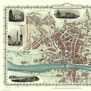 Old Map of Newcastle upon Tyne 1851 by John Tallis