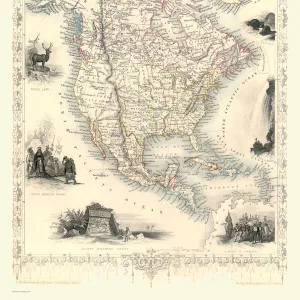 Old Map of North America 1851 by John Tallis