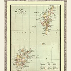 Old Map of the Orkney and Shetland Isles from the Philips Handy Atlas of 1882