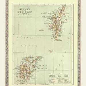 Old Map of the Orkney and Shetland Isles from the Philips Handy Atlas of 1882