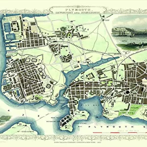 Old Map of Plymouth Devonport and Stonehouse 1851 by John Tallis