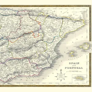 Old Map of Spain and Portugal 1852 by Henry George Collins