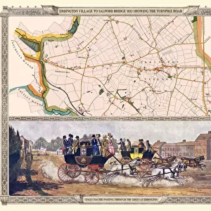 Old Map of the Turnpike Road u Erdington 1833 with Stagecoaches at "The Green"