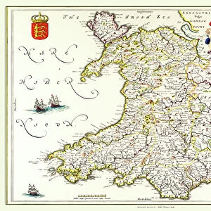 Old Map of Wales 1648 by Johan Blaeu from the Atlas Novus