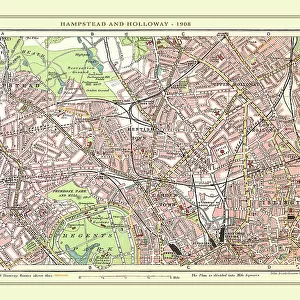 Old Street Map of Hamstead, Holloway and Islington 1908
