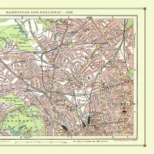 Old Street Map of Hamstead, Holloway and Islington 1908