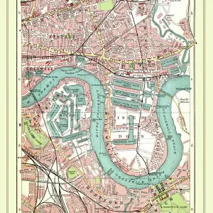 Mapa de Calle Antiguo De La Isla Perros Viejos y Río Támesis en Greenwich 1908.