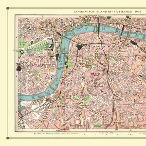 Old Street Map of London South and River Thames 1908