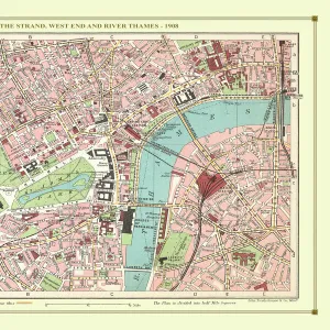 Old Street Map of The Strand, West End and River Thames 1908