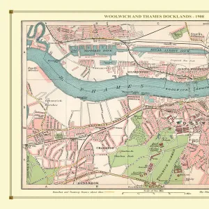 Old Street Map of Woolwich and Thames Docklands 1908