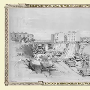 Views on the London to Birmingham Railway - Building the Retaining Walls at Camden Town 1836