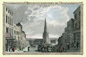 Old Birmingham View Collection: Bull Ring and St Martins Church, Birmingham 1840