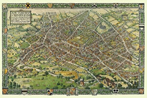English & Welsh PORTFOLIO Collection: A Conjectural Picture Map of Birmingham In 1730