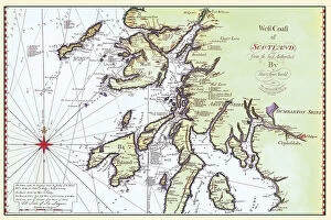 Scotland and Counties PORTFOLIO Collection: Early Coastal Survey Map of The West Coast of Scotland 1796