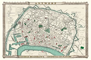 Europe City Plan Collection: George Bradshaws Plan of Antwerp, Belgium 1896