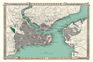 Bradshaw Map Gallery: George Bradshaws Plan of Constantinople, Turkey 1896