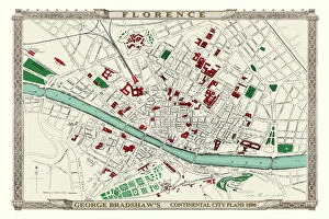 Bradshaw Map Gallery: George Bradshaws Plan of Florence, Italy 1896