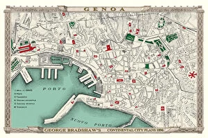 Maps of Italy PORTFOLIO Collection: George Bradshaws Plan of Genoa, Italy 1896