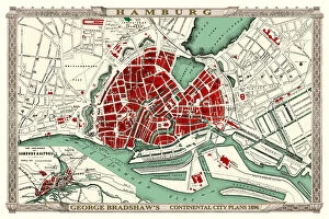 Bradshaw City Map Collection: George Bradshaws Plan of Hamburg, Germany 1896