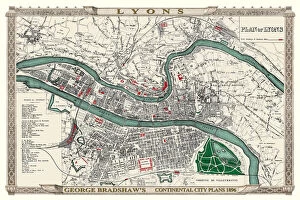 Bradshaw Map Gallery: George Bradshaws Plan of Lyons, France 1896