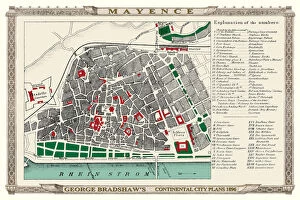 Europe City Plan Collection: George Bradshaws Plan of Mainz or Mayence, Germany 1896