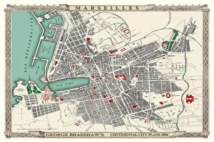 Bradshaw City Map Collection: George Bradshaws Plan of Marseilles, France 1896