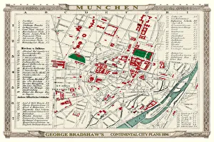 Maps of Germany PORTFOLIO Collection: George Bradshaws Plan of Munchen or Munich, Germany 1896