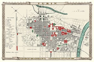 Images Dated 5th November 1896: George Bradshaws Plan of Turin, Italy1896