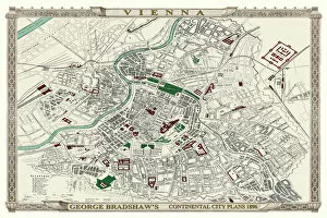 Bradshaw Map Gallery: George Bradshaws Plan of Vienna, Austria 1896