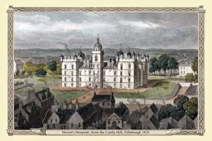 Images Dated 3rd February 2021: Heriots Hospital, from the Castle Hill, Edinburgh 1831