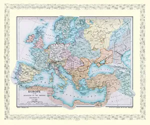 Old Maps of Europe and Small Islands of Europe PORTFOLIO Gallery: Map of Europe showing how it appeared at the time of the Accession of The Emperor Charles V in AD 1519