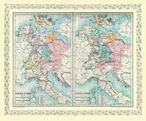 Images Dated 25th October 2010: Two Maps of Central Europe that illustrate how the region looked during the years of conflict
