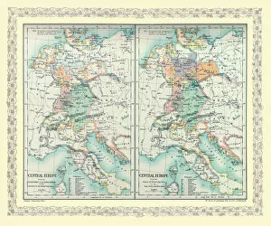 Images Dated 25th October 2010: Two Maps of Central Europe that illustrate how the region looked during the years of conflict