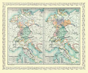 Maps Of Europe Prints: Two Maps of Central Europe that illustrate how the region looked during the years of conflict between AD 1804