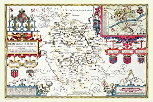 English County Map Gallery: Old County Map of Bedfordshire 1611 by John Speed