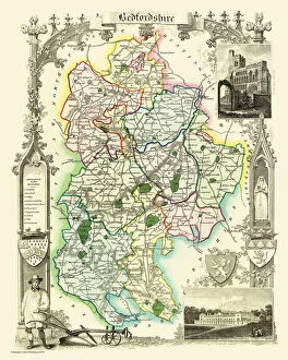 County Map Collection: Old County Map of Bedfordshire 1836 by Thomas Moule
