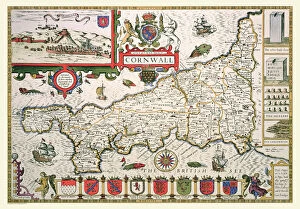 Images Dated 5th November 2020: Old County Map of Cornwall 1611 by John Speed
