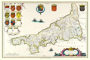 County Map Of England Gallery: Old County Map of Cornwall 1648 by Johan Blaeu from the Atlas Novus