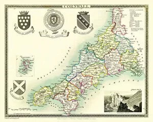 Old English County Map Collection: Old County Map of Cornwall 1836 by Thomas Moule