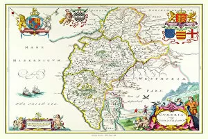 Old English County Map Gallery: Old County Map of Cumbria 1648 by Johan Blaeu from the Atlas Novus