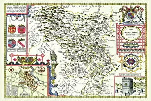 County Map Of England Collection: Old County Map of Derbyshire 1611 by John Speed