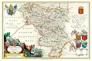 English County Map Gallery: Old County Map of Derbyshire 1648 by Johan Blaeu from the Atlas Novus