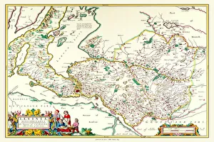 Old County Map of Dunbartonshire, formally called Dumbartonshire, Scotland 1654 by Johan Blaeu from the Atlas Novus