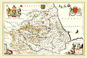 Blaeu Family Gallery: Old County Map of Durham 1648 by Johan Blaeu from the Atlas Novus