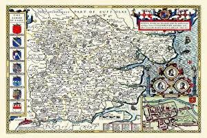 Old English County Map Gallery: Old County Map of Essex 1611 by John Speed