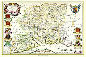 County Map Of England Gallery: Old County Map of Hampshire 1648 by Johan Blaeu from the Atlas Novus