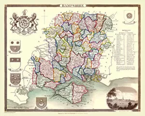England and Counties PORTFOLIO Collection: Old County Map of Hampshire 1836 by Thomas Moule